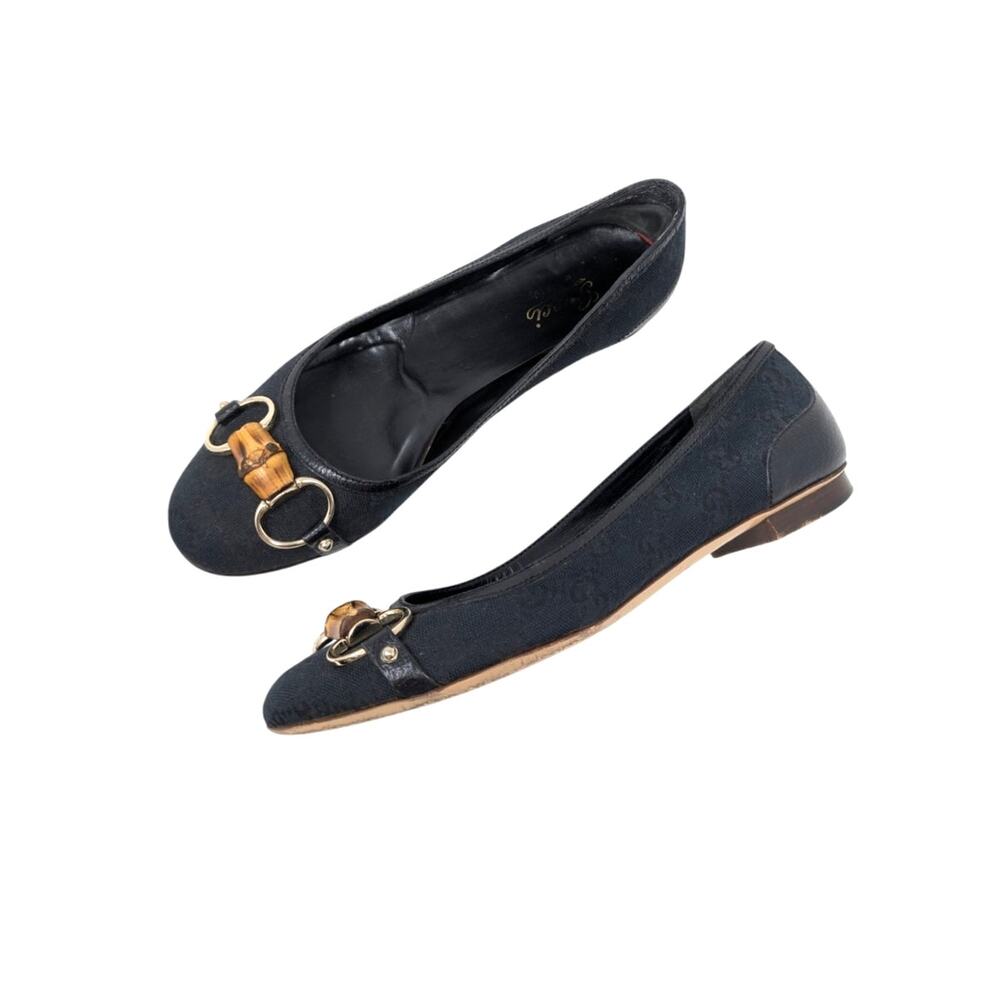 Gucci GG Monogram Canvas Bamboo Horsebit Ballet Flats 6.5